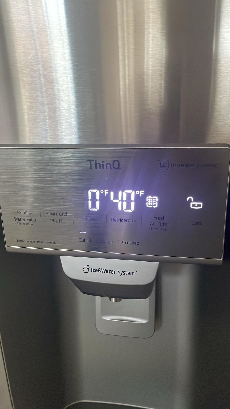LG refrigerator ice and water dispenser