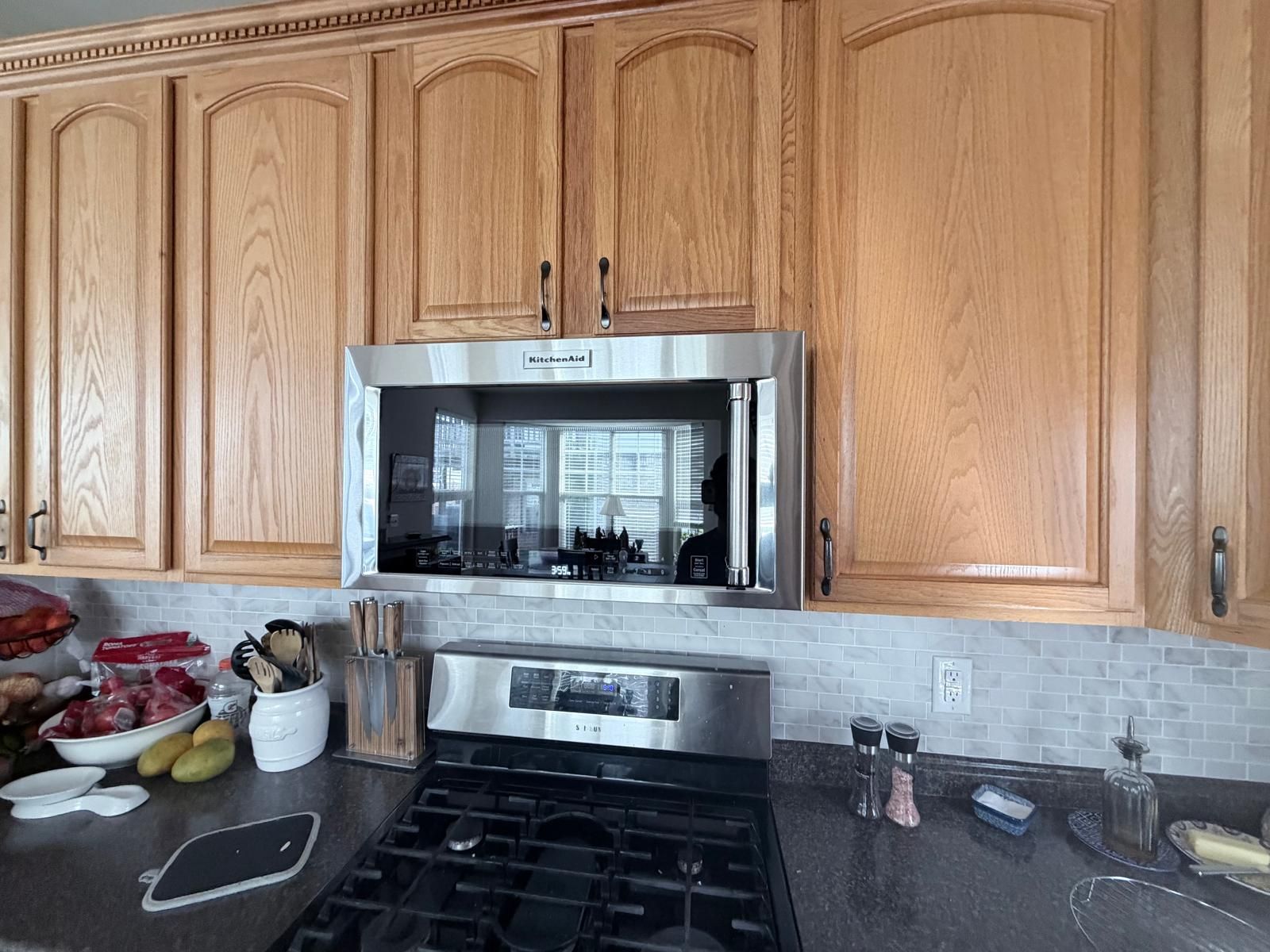 Over-the-range microwave in a customer's kitchen
