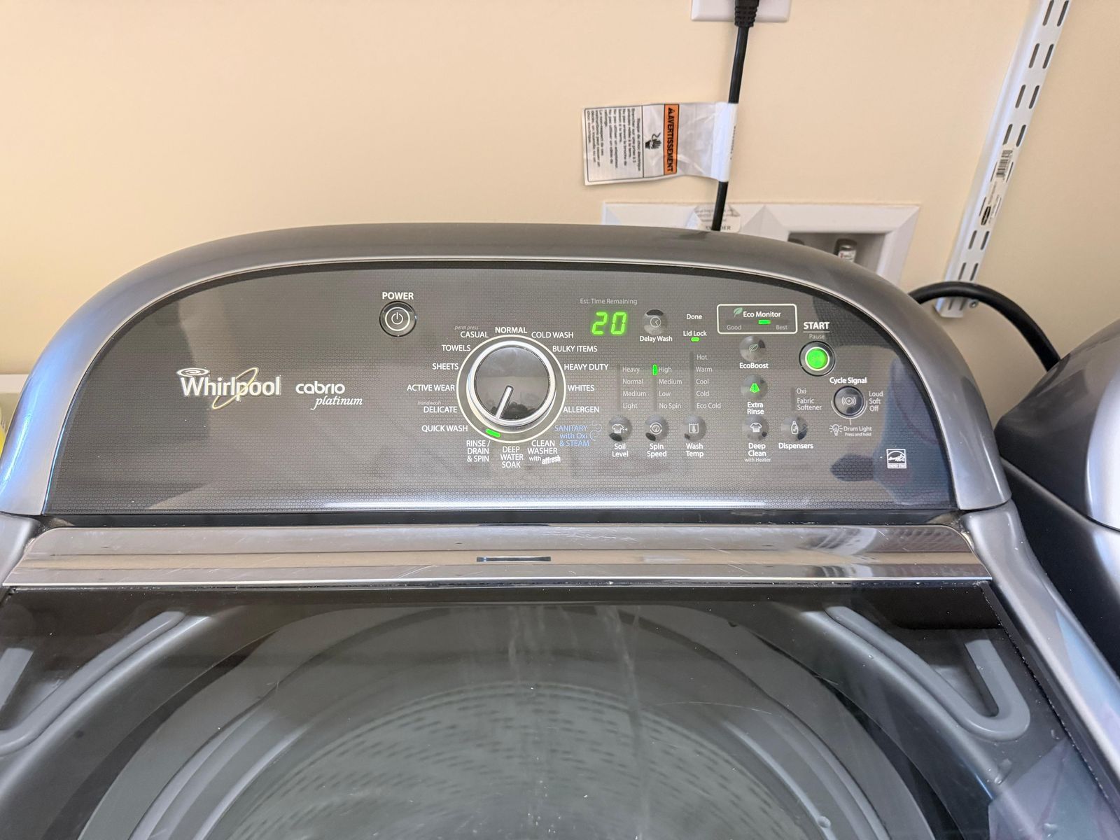 Whirlpool Cabrio top-load washer control panel